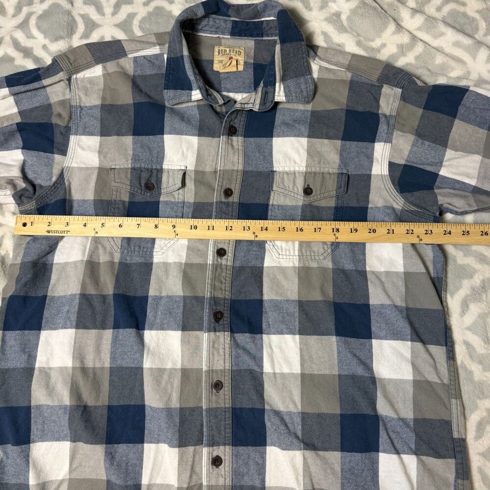 Red‎ Head Brand Co Men's XL Blue Grey Buffalo Plaid Flannel Shirt Cotton - Picture 4 of 10